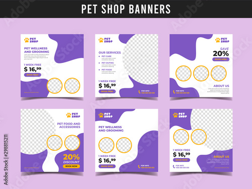 Pet shop square banner template. Promotional banner for social media post, web banner and flyer Vol.13