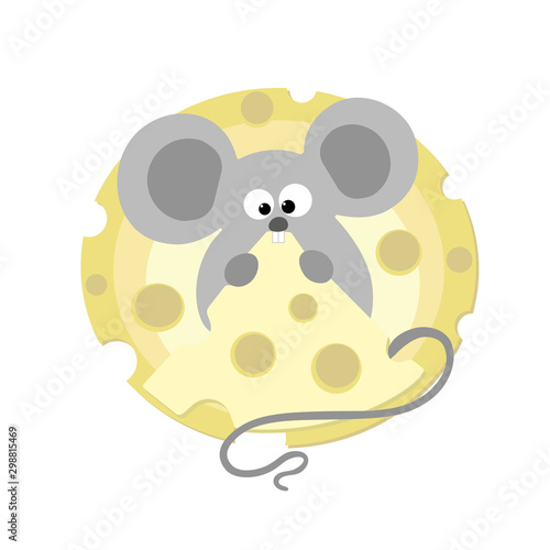 Lovely glutton mouse in the head of cheese.