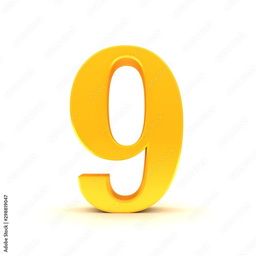 golden number 9 nine 3d sign character gold font isolated on white background golden number 9 nine 3d sign character gold font isolated on white background