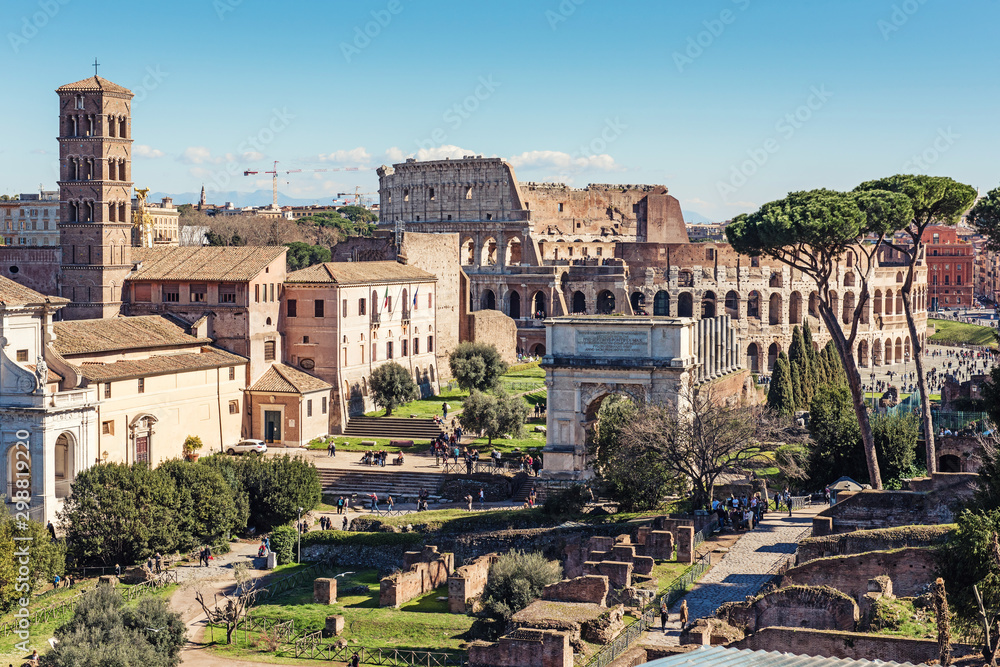 view on Coliseum from Palatine hills. Rome, Italy