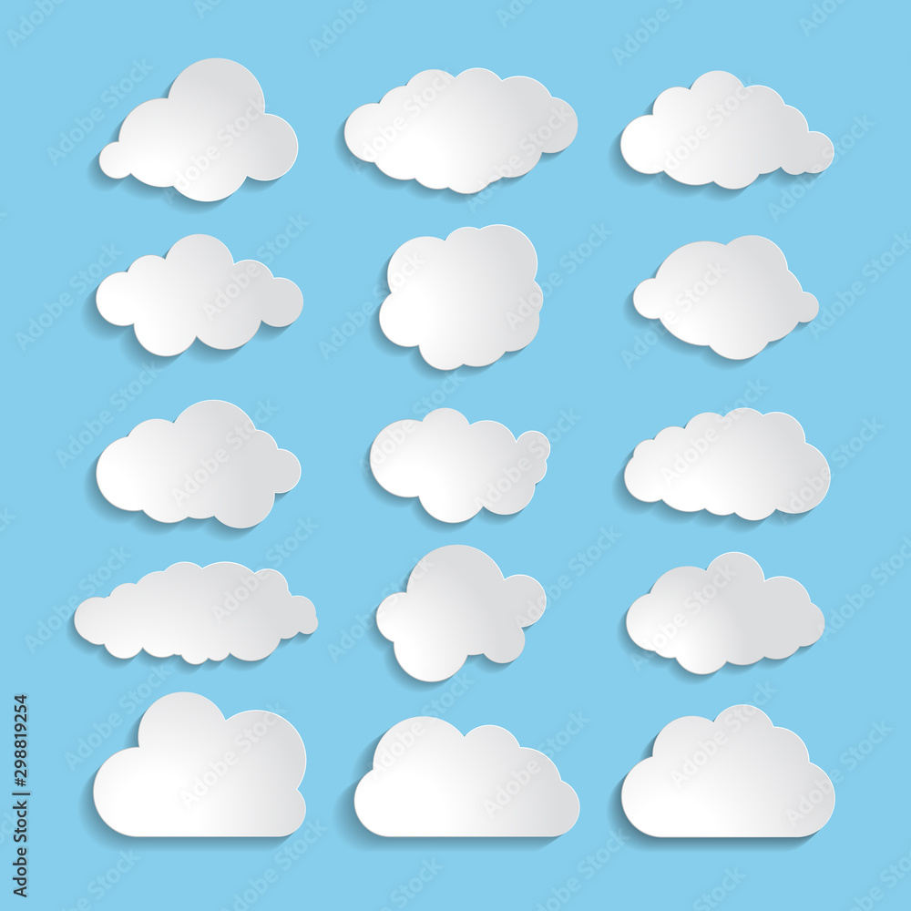 white paper cloud message sign set. vector illustration for weather forecast