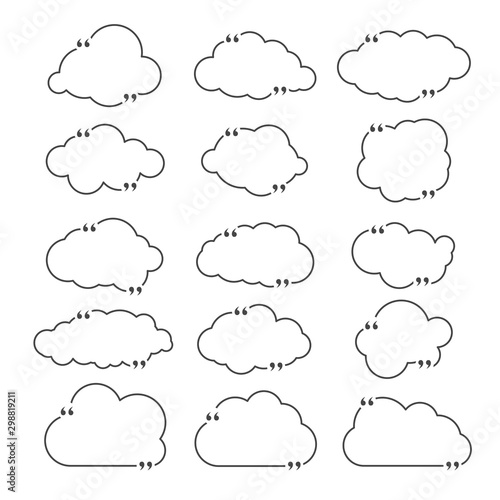 Quote box frame set as clouds isolated on white background. Template for posting quotes or motivational messages. Quotation, comment or thought bubbles.