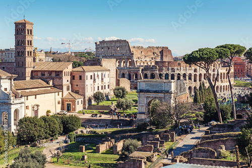 view on Coliseum from Palatine hills. Rome, Italy