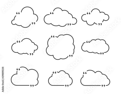Quote box frame set as clouds isolated on white background. Template for posting quotes or motivational messages. Quotation, comment or thought bubbles.