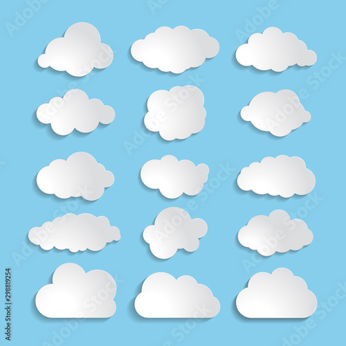 white paper cloud message sign set. vector illustration for weather forecast