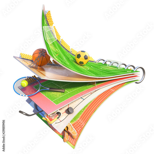 Fototapeta Naklejka Na Ścianę i Meble -  Sport concept. Different sports fields on a piece of ground with sport equipment. 3d illustration