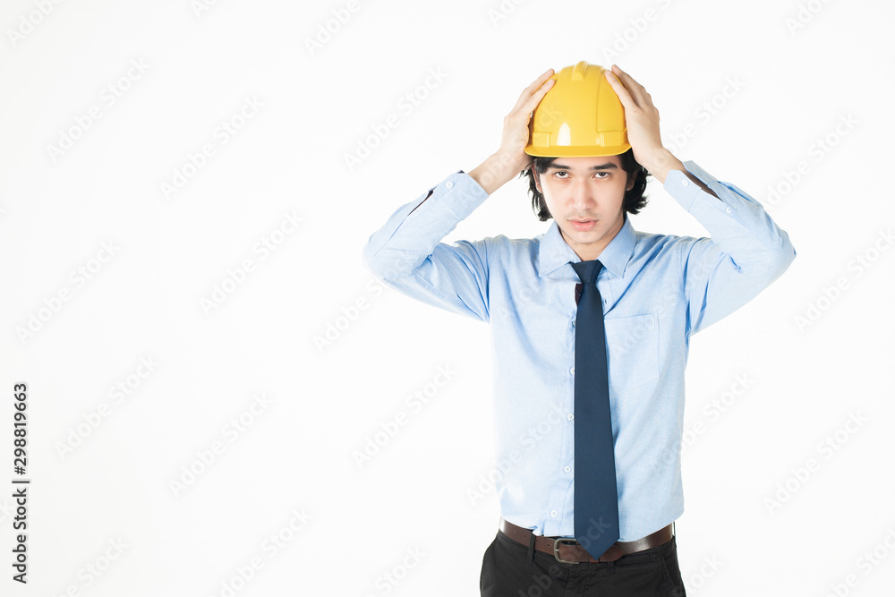 engineering Man wearing yellow helmet on white engineering Man wearing yellow helmet on white