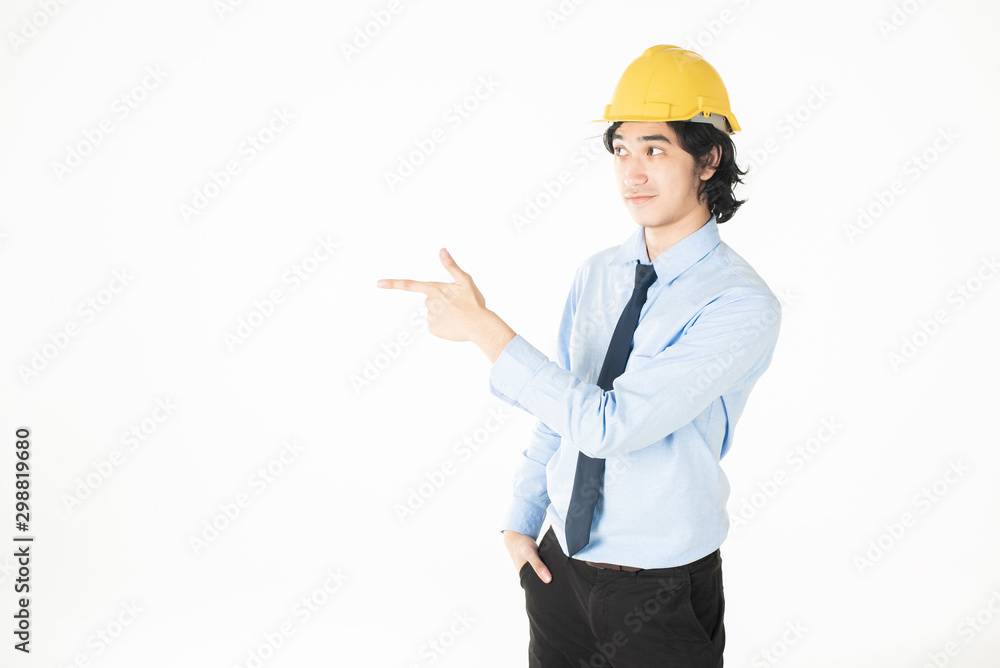 engineering Man wearing yellow helmet on white engineering Man wearing yellow helmet on white