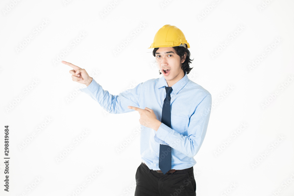 engineering Man wearing yellow helmet on white engineering Man wearing yellow helmet on white