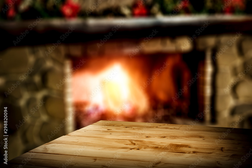 Table background and frieplace  - obrazy, fototapety, plakaty 