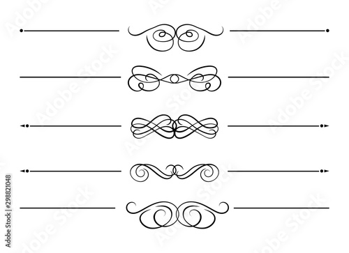 Vector Collection of Swirl Filigree Divider Lines, Design Elements Isolated on White Background, Black Lines. photo