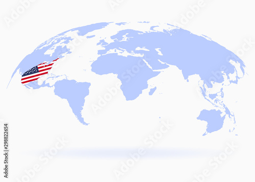 Planet Earth. Flag of USA. The Earth, World Map on white background. Vector illustration. EPS 10