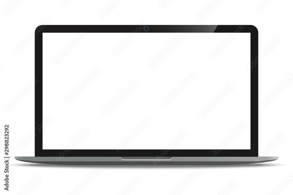 Laptop computer ultrabook with blank white screen realistic icon for mockup user interface design isolated on white background.