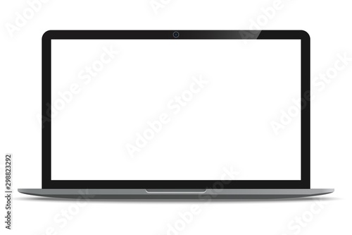 Laptop computer ultrabook with blank white screen realistic icon for mockup user interface design isolated on white background.