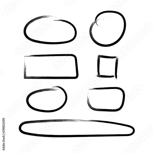 Vector Collection of Grunge Blank Frames, Black Brush Strokes, Hand Drawn Design Elements Set, Isolated.