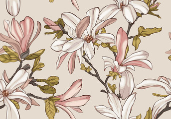 Stickers Vintage bloemen patronen Magnolia bloesems naadloos patroon  © j_bunina
