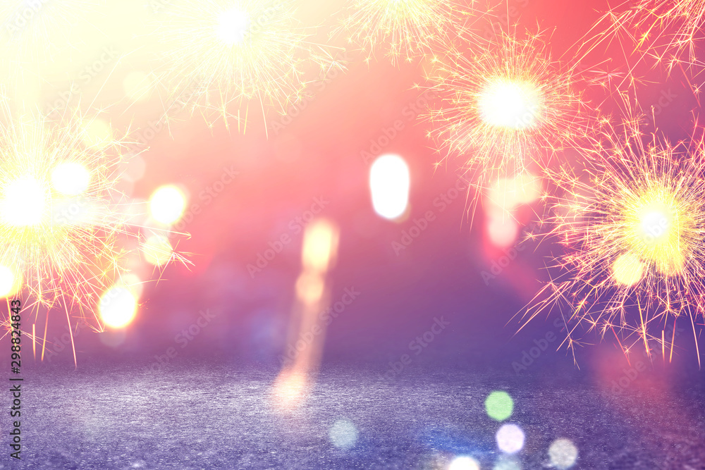 Fototapeta premium Fireworks with blurred lights