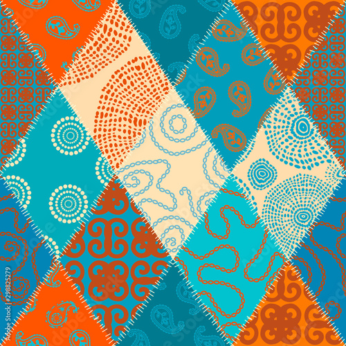 Patchwork textile pattern. Seamless quilting design background.