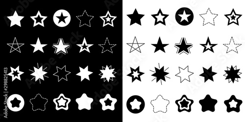Stars Sparkles sign symbol icon set. Hand drawing doodle image. Cute shape collection. Christmas decoration element. Black and white background. Flat design.