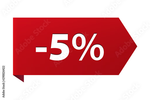 Discount minus 5 percent Banner ribbon red icon isolated on white background. Vector illustration