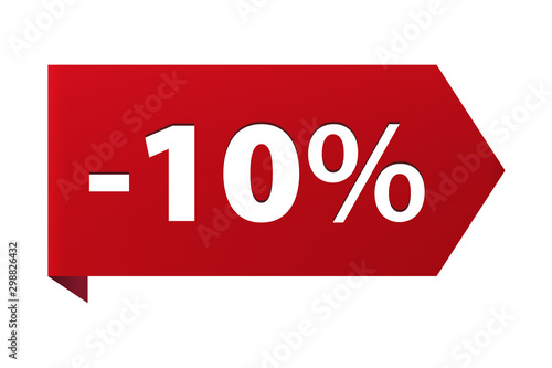Discount minus 10 percent Banner ribbon red icon isolated on white background. Vector illustration