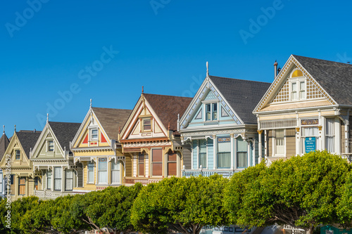 Classic view of famous Painted Ladies in San Francisco