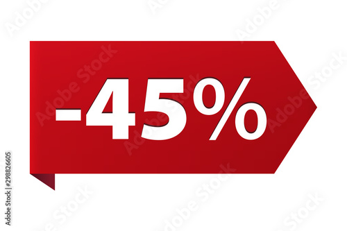 Discount minus 45 percent Banner ribbon red icon isolated on white background. Vector illustration