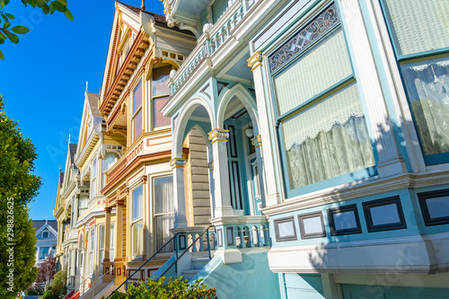 Closeup on victorian houses in Alamo square, San Francisco