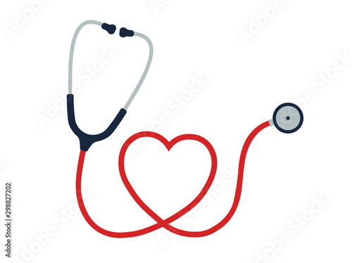 Flat cartoon style heart Stethoscope icon. Healthcare logo image. Vector illustration. Isolated on white background. photo