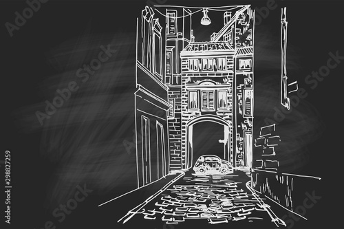 Vector sketch of street scene in Rome, Italy.