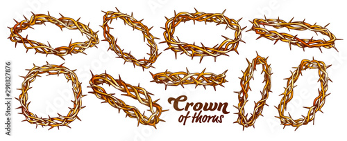 Foto Crown Of Thorns Religious Symbols Set Ink Vector