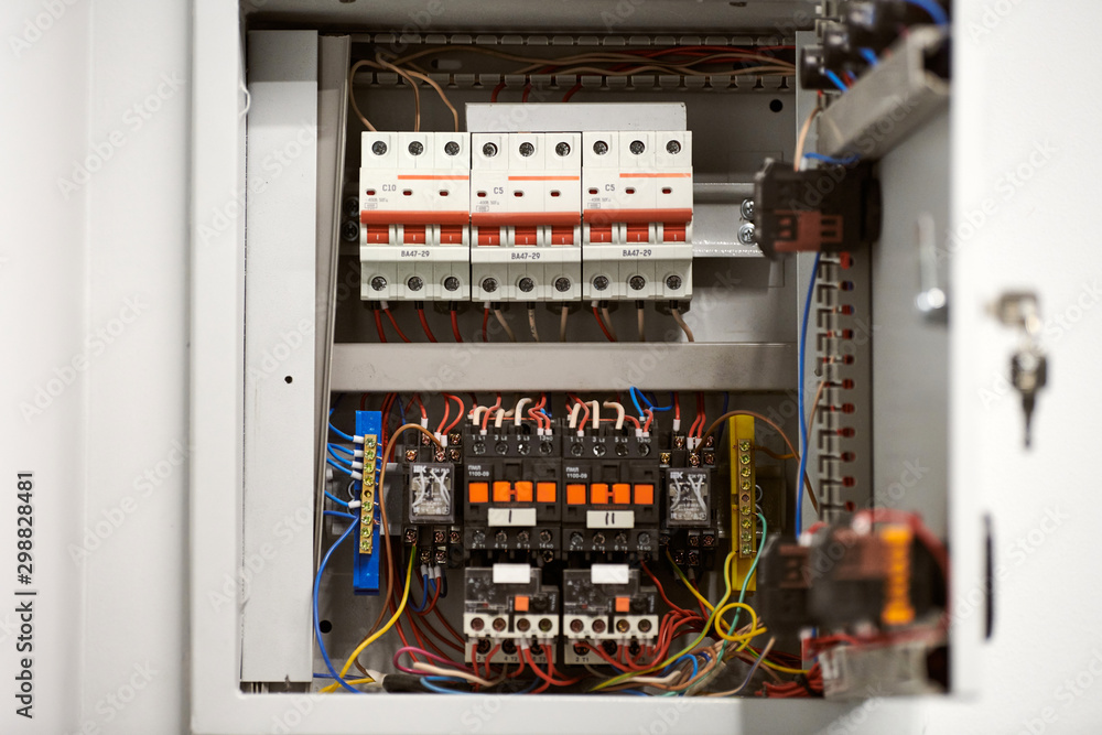 Circuit breaker in switch box. Control voltage switchboard. Distribution  board for control electrical voltage in house or office. foto de Stock |  Adobe Stock