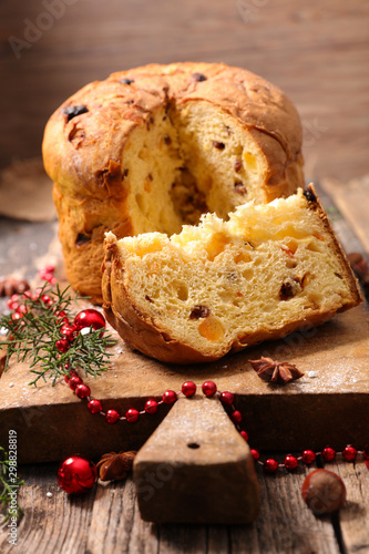 panettone, christmas cake and decoration