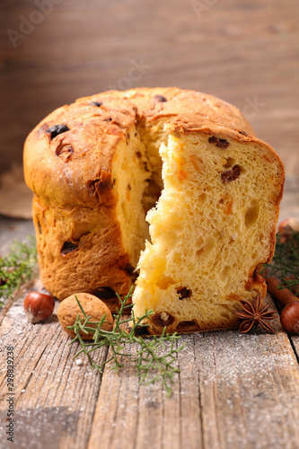 panettone, christmas cake and decoration photo