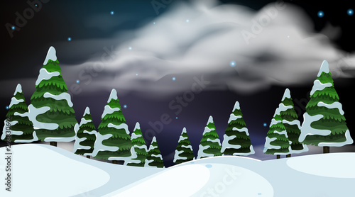 Landscape background design of snow field at night