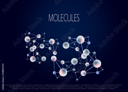 Molecules and atoms vector abstract background, science chemistry and physics theme illustration, micro and nano research and technology theme, microscopic particles.