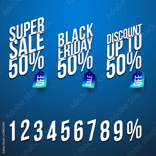 Sticker for mega-sale "Black Friday". Black Friday discount poster. Annual Christmas sales season. Big discounts in retail and online stores (up to 50%). Friday, November 29, 2019