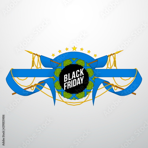 Sticker for mega-sale "Black Friday". Black Friday discount poster. Annual Christmas sales season. Big discounts in retail and online stores (up to 50%). Friday, November 29, 2019