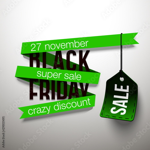 Sticker for mega-sale "Black Friday". Black Friday discount poster. Annual Christmas sales season. Big discounts in retail and online stores (up to 50%). Friday, November 29, 2019