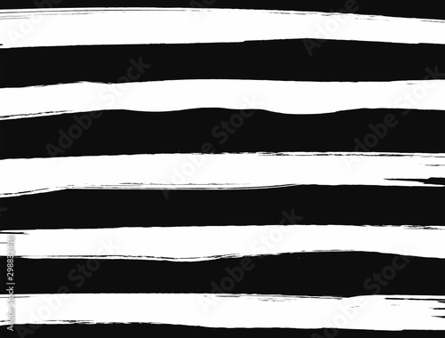 Rectangular black and white template with horizontal stripes drawn by hand watercolor brush. Grunge, paint, ink. Simple vector illustration.