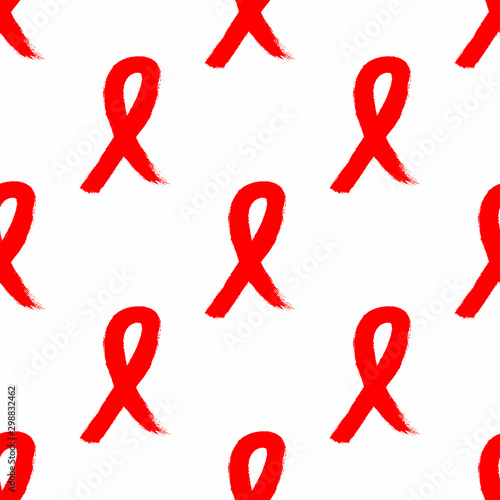 Seamless pattern with red ribbons drawn by hand with a rough brush. Grunge, sketch, watercolor, paint. Vector illustration.