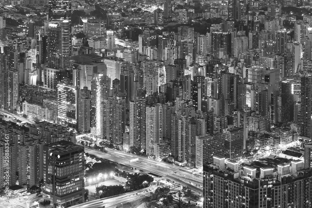 Night scene of aerial view of Hong Kong City