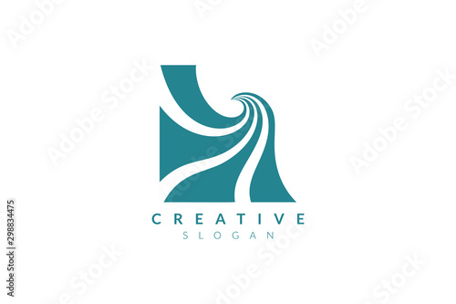 Sea wave logo design with a box on the outside. Minimalist and modern vector illustration design suitable for business or healthcare brands