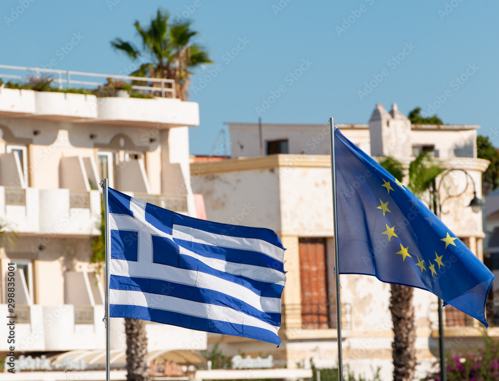 griechische Flagge, Illustration im Stil: Stockillustration 2180245367
