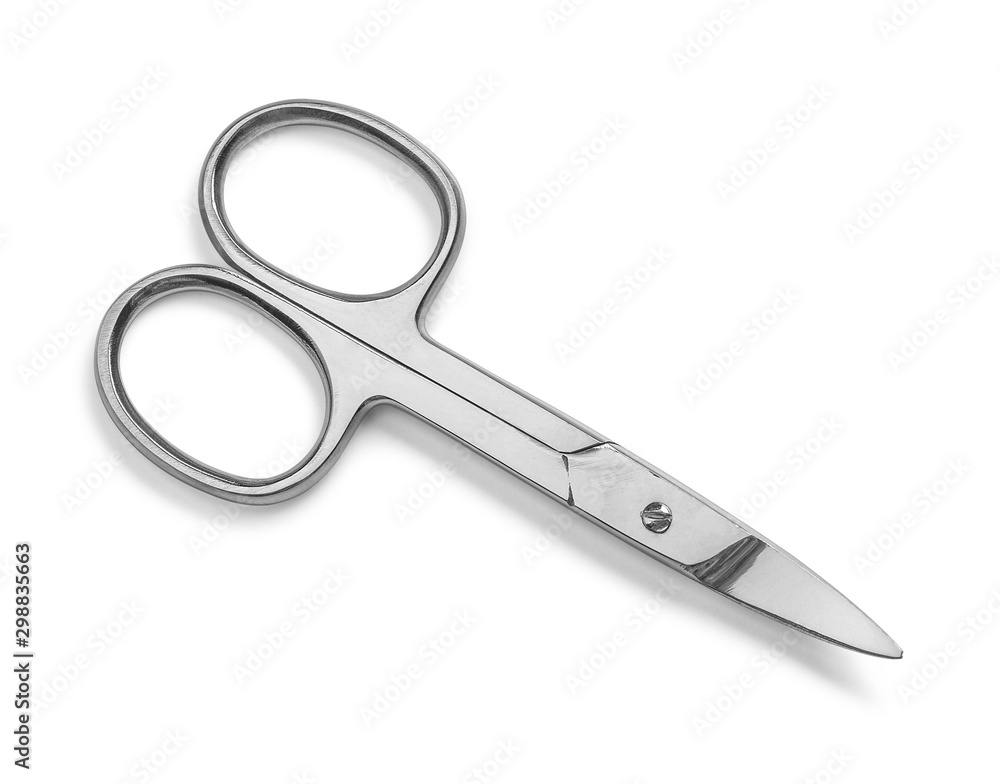 top view manicure scissors on an isolated white background top view manicure scissors on an isolated white background