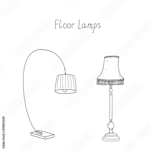 Floor Lamps cover page. Vector hand drawn artistic interior sketch
