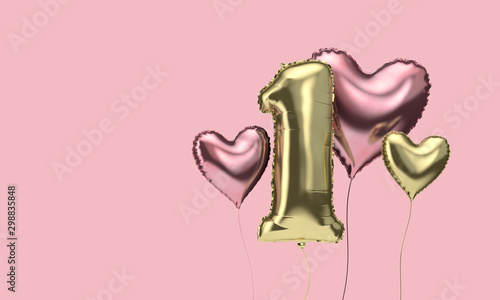 Canvas Print Happy 1st birthday party celebration balloons with hearts