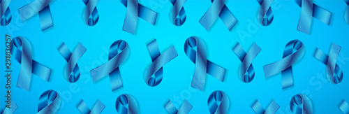 Vector Blue realistic ribbon Seamless Pattern to Prostate Cancer Awareness Month, November. Men's health concept for prostate, colon, testicular cancer, suicide. Horizontal medical web header, poster