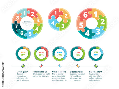 Puzzle infographic. Business success steps idea advertising presentation circle puzzles vector concept. Infographic data puzzle, presentation success circle illustration