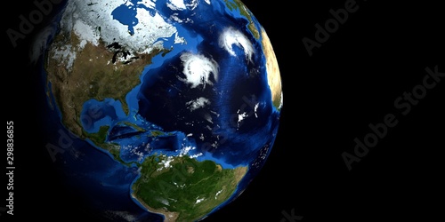 Extremely detailed and realistic high resolution 3d illustration of a Hurricane. Shot from Space. Elements of this image are furnished by Nasa.